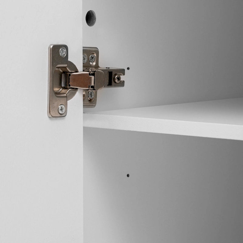 Storage Cabinet - 63"L x 14.9"W x 31.8"H, 4 Doors, Adjustable Shelves, Stripe Pattern, Pine Legs, MDF, 220 lbs, Modern