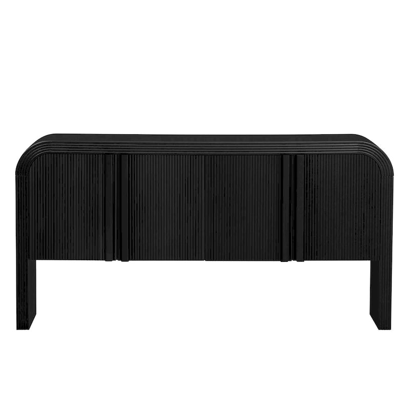 Storage Cabinet - 63"L x 14.9"W x 31.8"H, 4 Doors, Adjustable Shelves, Stripe Pattern, Pine Legs, MDF, 220 lbs, Modern