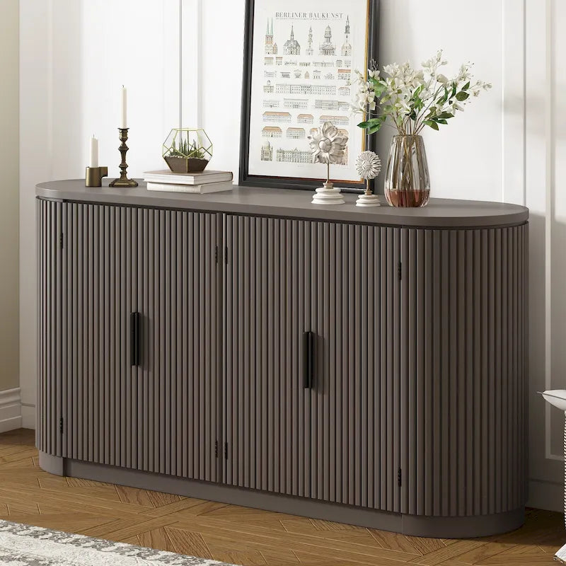 Storage Cabinet - 4 Doors, Vertical Stripe, Metal Handles, Adjustable Shelves, MDF/Pine, 220 lbs, Modern, 3 Colors