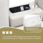 Chenille Sofa - 109"L, USB Charging, Reading Lights, Storage, Cup Holders, 330 lbs Capacity, 4-Seater, Convertible Ottoman