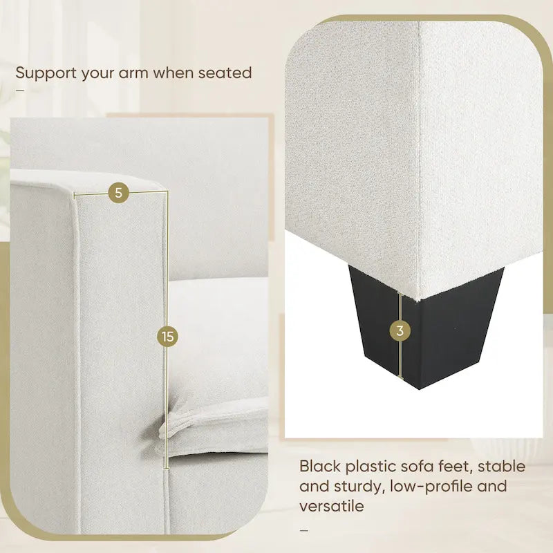 Chenille Sofa - 109"L, USB Charging, Reading Lights, Storage, Cup Holders, 330 lbs Capacity, 4-Seater, Convertible Ottoman