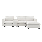 Chenille Sofa - 109"L, USB Charging, Reading Lights, Storage, Cup Holders, 330 lbs Capacity, 4-Seater, Convertible Ottoman