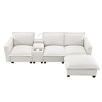 Chenille Sofa - 109"L, USB Charging, Reading Lights, Storage, Cup Holders, 330 lbs Capacity, 4-Seater, Convertible Ottoman