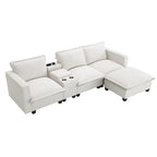 Chenille Sofa - 109"L, USB Charging, Reading Lights, Storage, Cup Holders, 330 lbs Capacity, 4-Seater, Convertible Ottoman