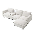 Chenille Sofa - 109"L, USB Charging, Reading Lights, Storage, Cup Holders, 330 lbs Capacity, 4-Seater, Convertible Ottoman