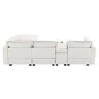 Chenille Sofa - 109"L, USB Charging, Reading Lights, Storage, Cup Holders, 330 lbs Capacity, 4-Seater, Convertible Ottoman