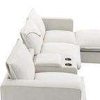 Chenille Sofa - 109"L, USB Charging, Reading Lights, Storage, Cup Holders, 330 lbs Capacity, 4-Seater, Convertible Ottoman