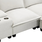 Chenille Sofa - 109"L, USB Charging, Reading Lights, Storage, Cup Holders, 330 lbs Capacity, 4-Seater, Convertible Ottoman