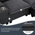 Chenille Sofa - 109"L, USB Charging, Reading Lights, Storage, Cup Holders, 330 lbs Capacity, 4-Seater, Convertible Ottoman