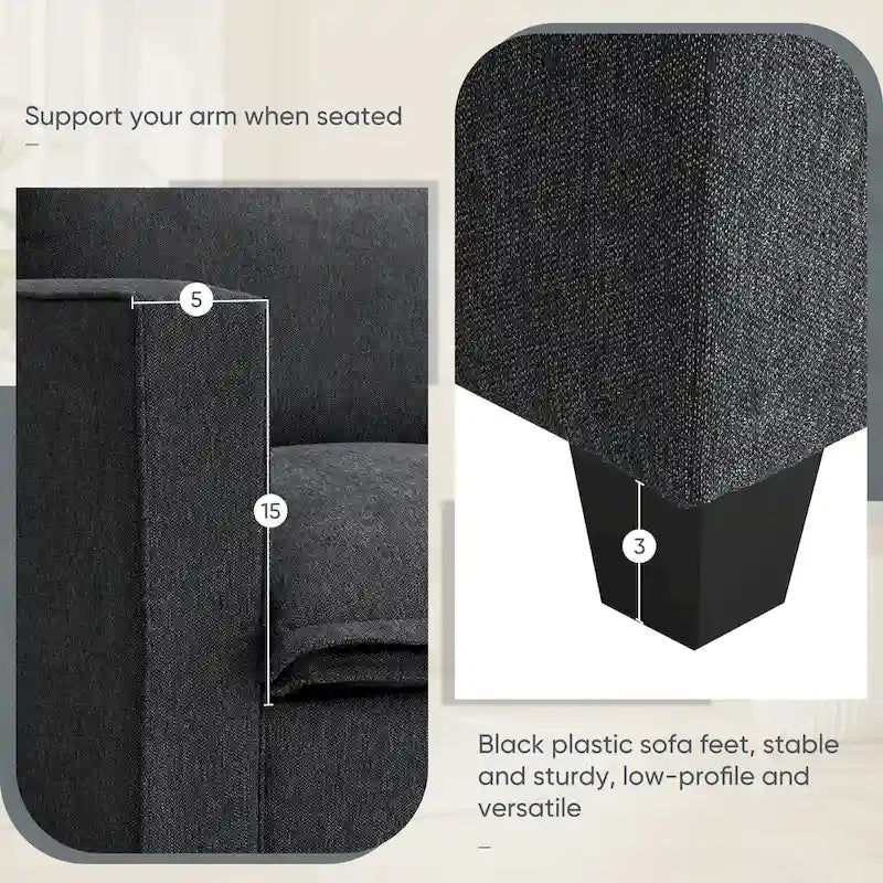 Chenille Sofa - 109"L, USB Charging, Reading Lights, Storage, Cup Holders, 330 lbs Capacity, 4-Seater, Convertible Ottoman