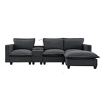 Chenille Sofa - 109"L, USB Charging, Reading Lights, Storage, Cup Holders, 330 lbs Capacity, 4-Seater, Convertible Ottoman