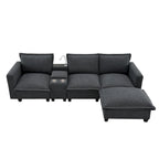Chenille Sofa - 109"L, USB Charging, Reading Lights, Storage, Cup Holders, 330 lbs Capacity, 4-Seater, Convertible Ottoman