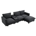 Chenille Sofa - 109"L, USB Charging, Reading Lights, Storage, Cup Holders, 330 lbs Capacity, 4-Seater, Convertible Ottoman