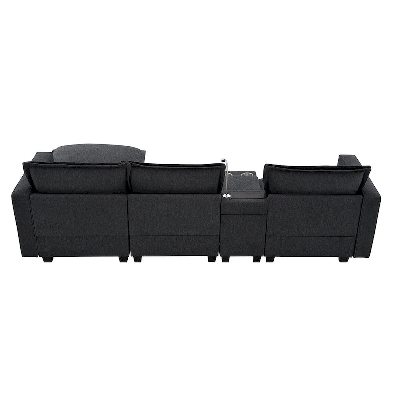 Chenille Sofa - 109"L, USB Charging, Reading Lights, Storage, Cup Holders, 330 lbs Capacity, 4-Seater, Convertible Ottoman
