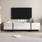 TV Stand - 74.8"W, For 80" TVs, High Gloss UV Surface, 2 Drawers, 3 Cabinets, Particleboard, White/Black, 88 lbs Capacity