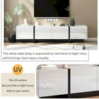 TV Stand - 74.8"W, For 80" TVs, High Gloss UV Surface, 2 Drawers, 3 Cabinets, Particleboard, White/Black, 88 lbs Capacity