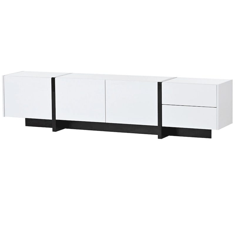 TV Stand - 74.8"W, For 80" TVs, High Gloss UV Surface, 2 Drawers, 3 Cabinets, Particleboard, White/Black, 88 lbs Capacity