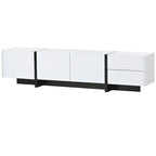 TV Stand - 74.8"W, For 80" TVs, High Gloss UV Surface, 2 Drawers, 3 Cabinets, Particleboard, White/Black, 88 lbs Capacity