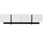 TV Stand - 74.8"W, For 80" TVs, High Gloss UV Surface, 2 Drawers, 3 Cabinets, Particleboard, White/Black, 88 lbs Capacity