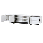 TV Stand - 74.8"W, For 80" TVs, High Gloss UV Surface, 2 Drawers, 3 Cabinets, Particleboard, White/Black, 88 lbs Capacity