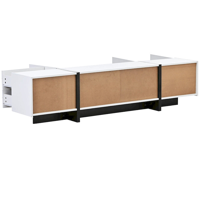 TV Stand - 74.8"W, For 80" TVs, High Gloss UV Surface, 2 Drawers, 3 Cabinets, Particleboard, White/Black, 88 lbs Capacity