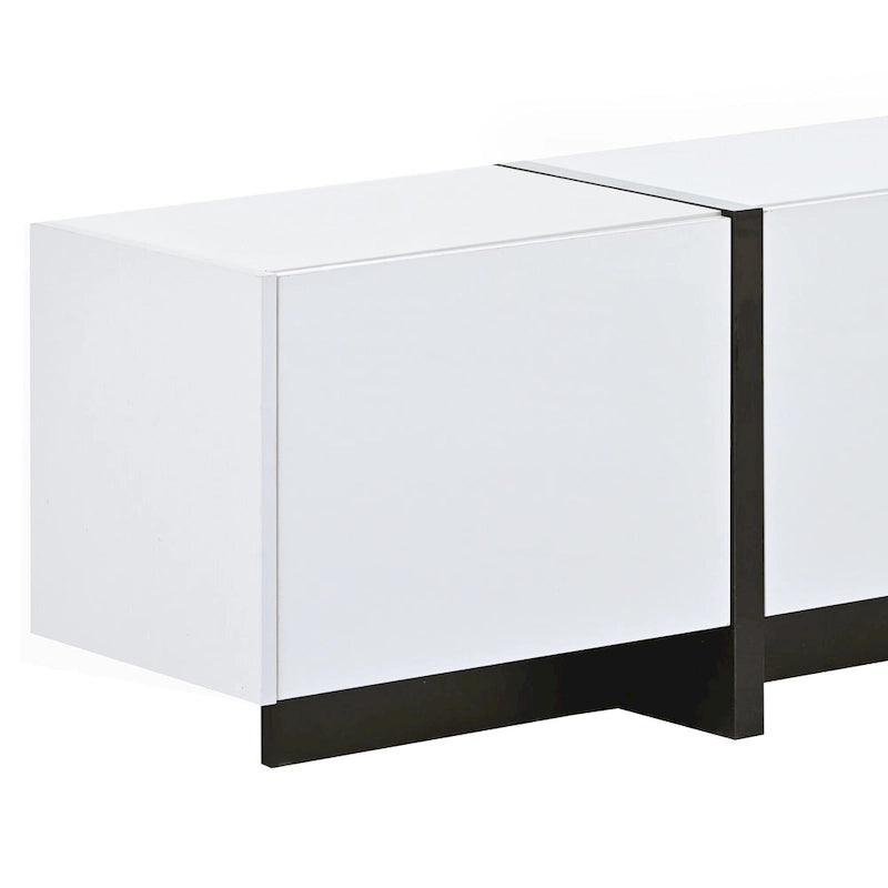TV Stand - 74.8"W, For 80" TVs, High Gloss UV Surface, 2 Drawers, 3 Cabinets, Particleboard, White/Black, 88 lbs Capacity