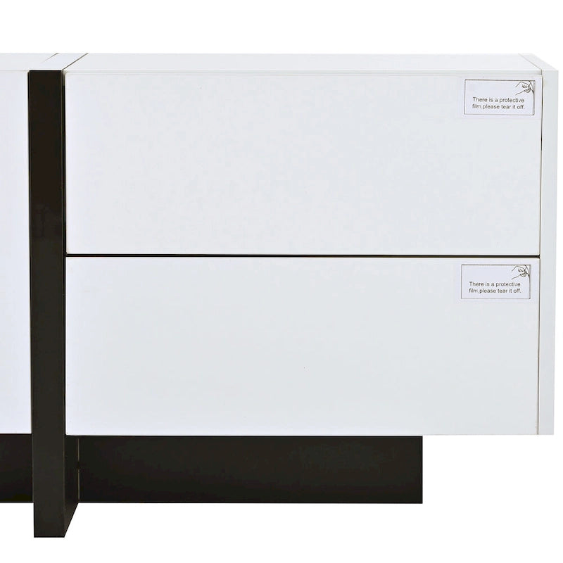 TV Stand - 74.8"W, For 80" TVs, High Gloss UV Surface, 2 Drawers, 3 Cabinets, Particleboard, White/Black, 88 lbs Capacity