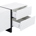 TV Stand - 74.8"W, For 80" TVs, High Gloss UV Surface, 2 Drawers, 3 Cabinets, Particleboard, White/Black, 88 lbs Capacity