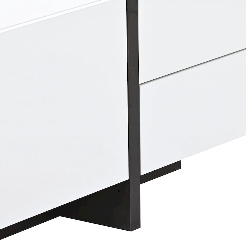 TV Stand - 74.8"W, For 80" TVs, High Gloss UV Surface, 2 Drawers, 3 Cabinets, Particleboard, White/Black, 88 lbs Capacity