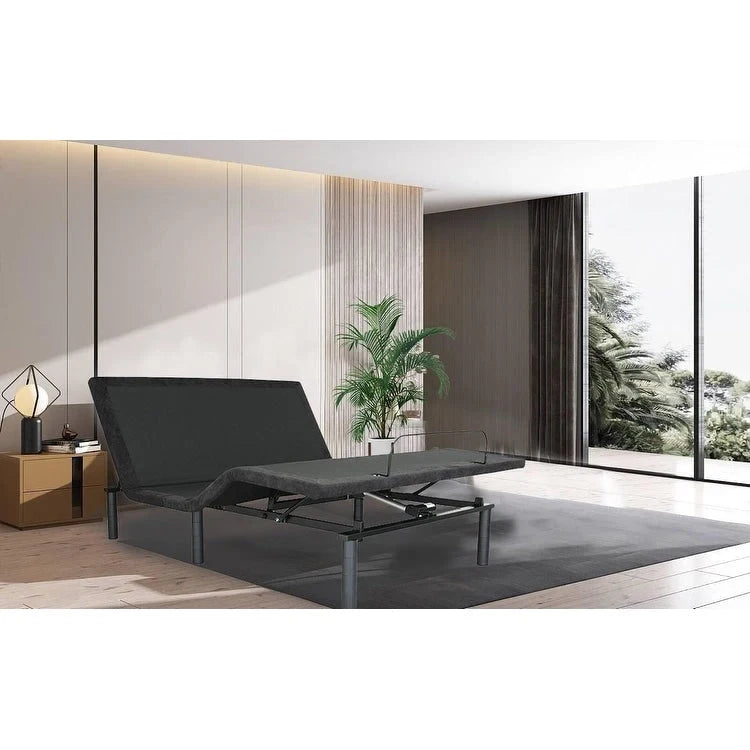 Adjustable Electric Bed Base - Twin XL, Remote Control, Zero Gravity, USB Ports, LED Lights, Steel Frame, Antique Black
