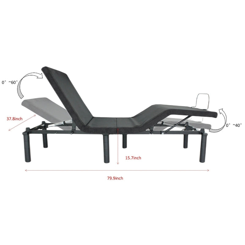 Adjustable Electric Bed Base - Twin XL, Remote Control, Zero Gravity, USB Ports, LED Lights, Steel Frame, Antique Black