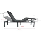 Adjustable Electric Bed Base - Twin XL, Remote Control, Zero Gravity, USB Ports, LED Lights, Steel Frame, Antique Black