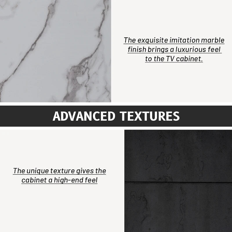 TV Stand - 62.9"L x 15.7"W x 17.7"H, For 70" TVs, 4 Drawers, Storage Cabinet, MDF, 110 lbs Capacity, Black/White