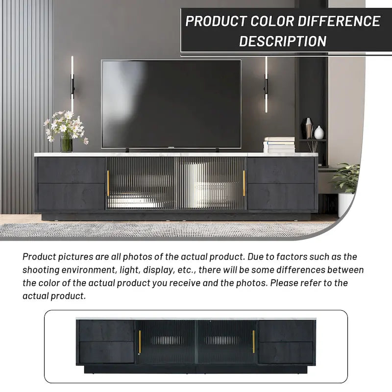 TV Stand - 62.9"L x 15.7"W x 17.7"H, For 70" TVs, 4 Drawers, Storage Cabinet, MDF, 110 lbs Capacity, Black/White