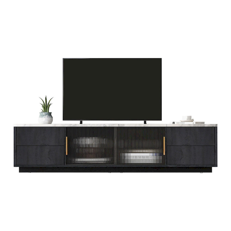 TV Stand - 62.9"L x 15.7"W x 17.7"H, For 70" TVs, 4 Drawers, Storage Cabinet, MDF, 110 lbs Capacity, Black/White