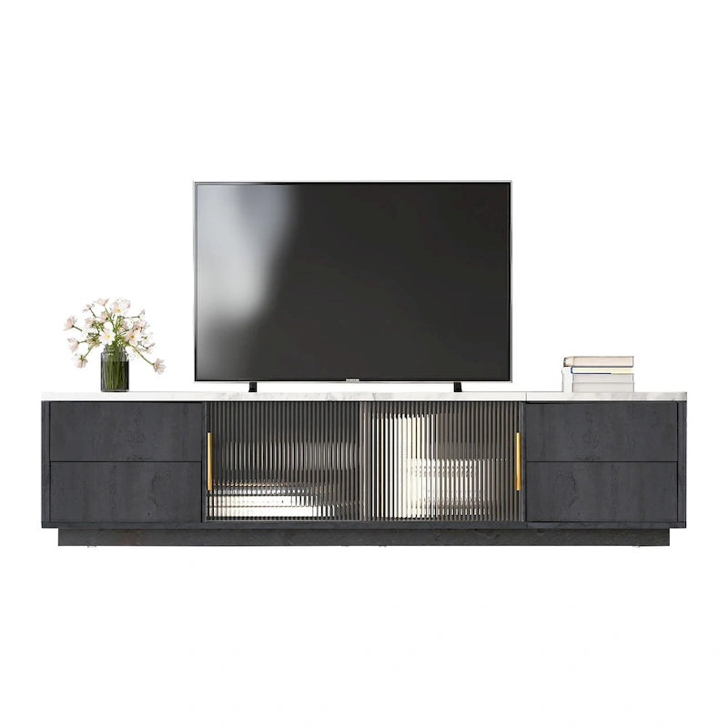 TV Stand - 62.9"L x 15.7"W x 17.7"H, For 70" TVs, 4 Drawers, Storage Cabinet, MDF, 110 lbs Capacity, Black/White