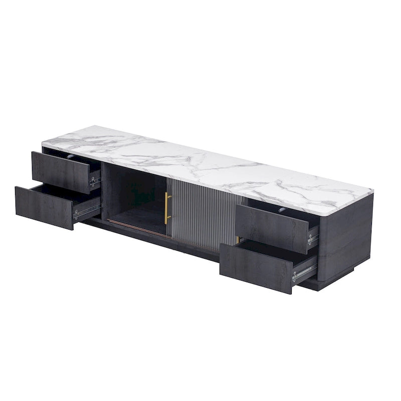 TV Stand - 62.9"L x 15.7"W x 17.7"H, For 70" TVs, 4 Drawers, Storage Cabinet, MDF, 110 lbs Capacity, Black/White