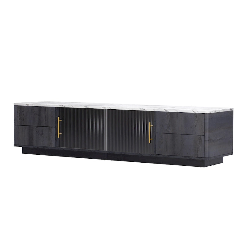 TV Stand - 62.9"L x 15.7"W x 17.7"H, For 70" TVs, 4 Drawers, Storage Cabinet, MDF, 110 lbs Capacity, Black/White