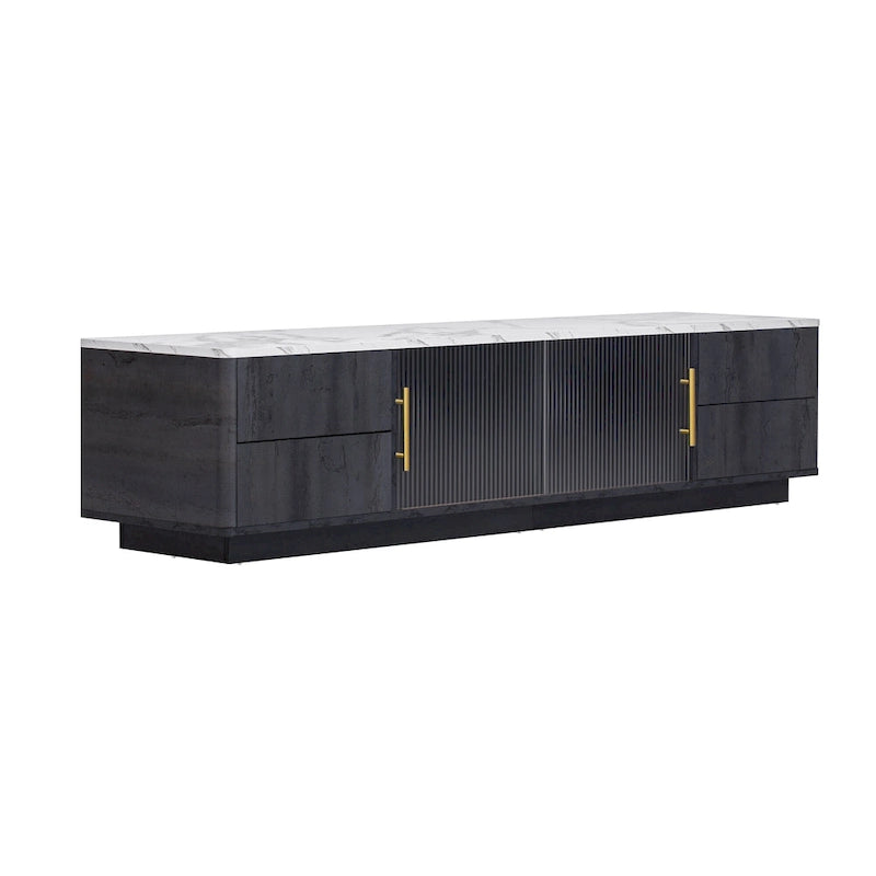 TV Stand - 62.9"L x 15.7"W x 17.7"H, For 70" TVs, 4 Drawers, Storage Cabinet, MDF, 110 lbs Capacity, Black/White