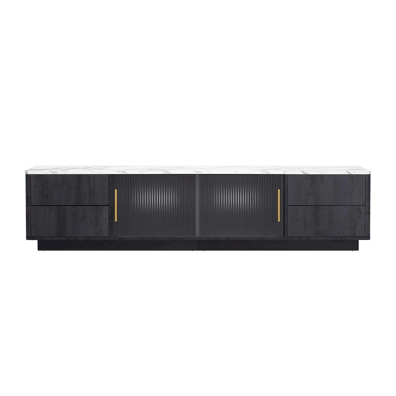 TV Stand - 62.9"L x 15.7"W x 17.7"H, For 70" TVs, 4 Drawers, Storage Cabinet, MDF, 110 lbs Capacity, Black/White