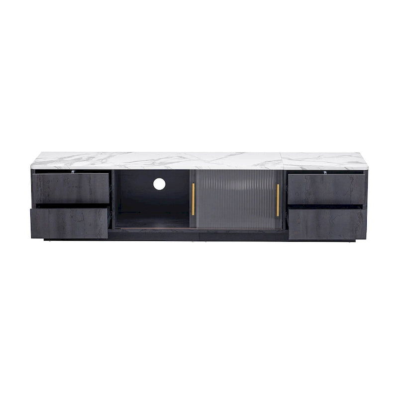 TV Stand - 62.9"L x 15.7"W x 17.7"H, For 70" TVs, 4 Drawers, Storage Cabinet, MDF, 110 lbs Capacity, Black/White