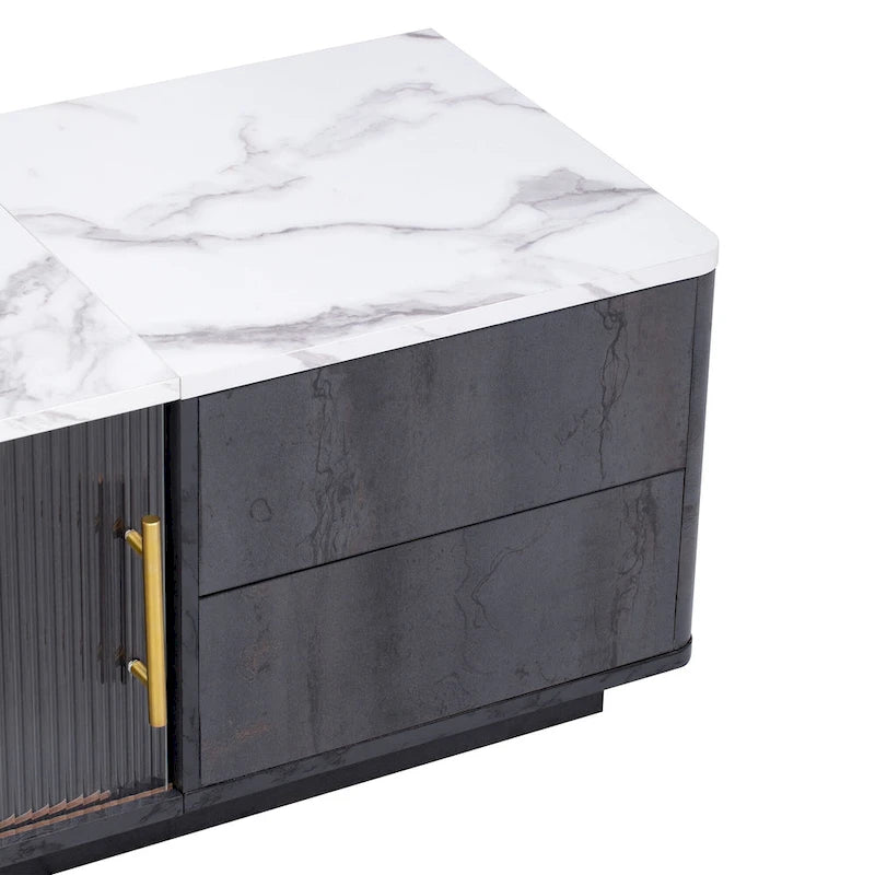 TV Stand - 62.9"L x 15.7"W x 17.7"H, For 70" TVs, 4 Drawers, Storage Cabinet, MDF, 110 lbs Capacity, Black/White