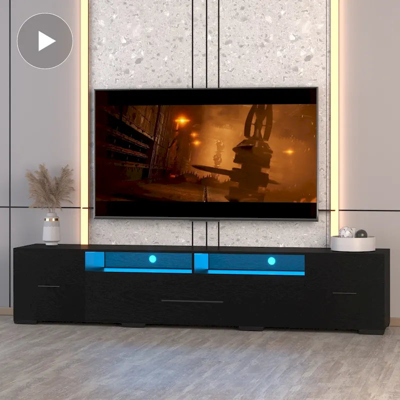 TV Console with RGB Lights - 83"W, For 80" TVs, 90% Storage, App/Remote Control, 31 Modes, Particleboard, Black, 220 lbs