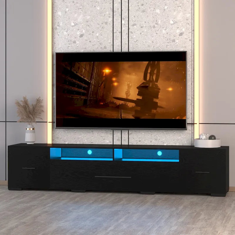 TV Console with RGB Lights - 83"W, For 80" TVs, 90% Storage, App/Remote Control, 31 Modes, Particleboard, Black, 220 lbs