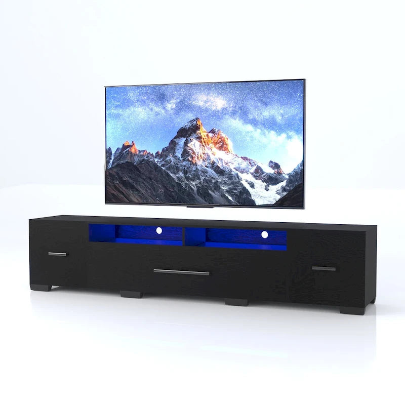TV Console with RGB Lights - 83"W, For 80" TVs, 90% Storage, App/Remote Control, 31 Modes, Particleboard, Black, 220 lbs