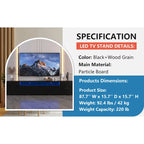 TV Console with RGB Lights - 83"W, For 80" TVs, 90% Storage, App/Remote Control, 31 Modes, Particleboard, Black, 220 lbs
