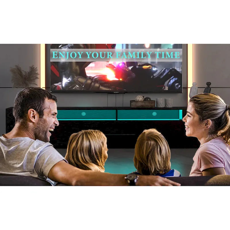 TV Console with RGB Lights - 83"W, For 80" TVs, 90% Storage, App/Remote Control, 31 Modes, Particleboard, Black, 220 lbs
