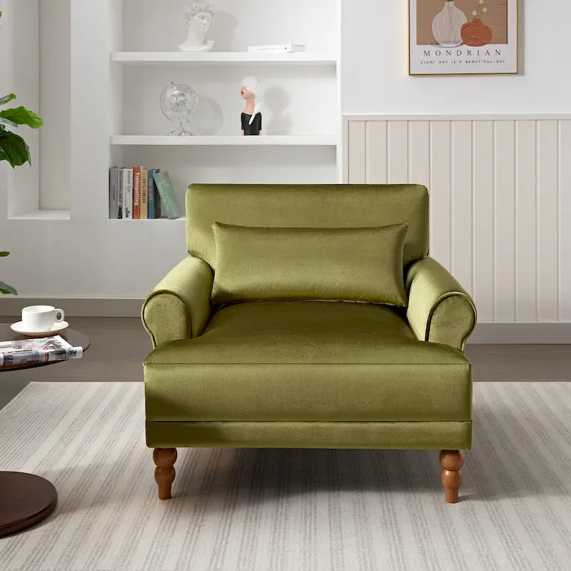 37.8" Velvet Accent Chair - Ergonomic Lumbar Support, Roman Column Legs, Circular Armrests, 220 lbs Capacity, Polyester