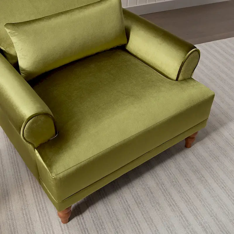 37.8" Velvet Accent Chair - Ergonomic Lumbar Support, Roman Column Legs, Circular Armrests, 220 lbs Capacity, Polyester