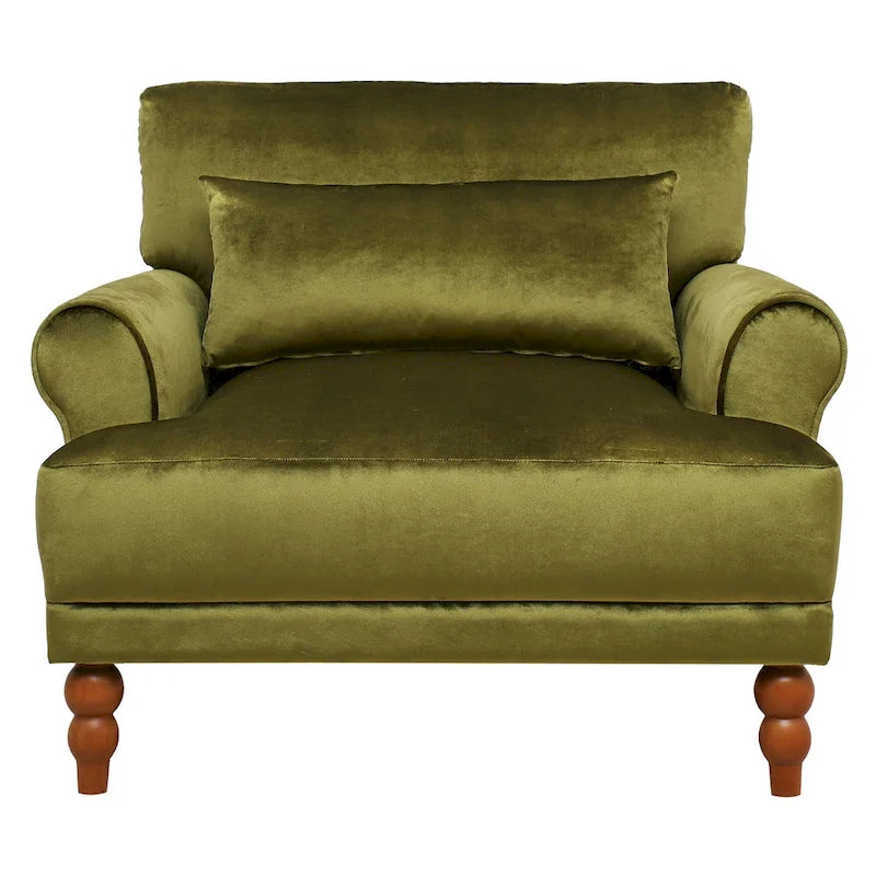 37.8" Velvet Accent Chair - Ergonomic Lumbar Support, Roman Column Legs, Circular Armrests, 220 lbs Capacity, Polyester